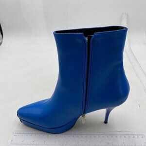 Women Chic Pointed Toe Ankle Boots Platform High Stilettos Side Zipper Blue Shoe